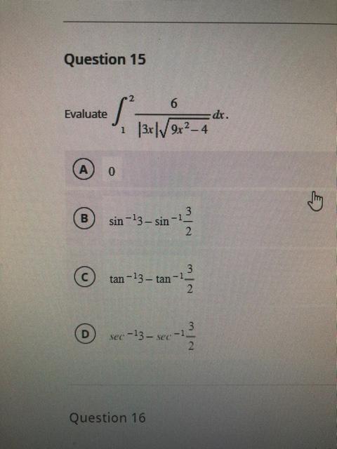 Solved Evaluate ∫12∣3x∣9x2−46dx A 0 Sin−13−sin−123 C 8164