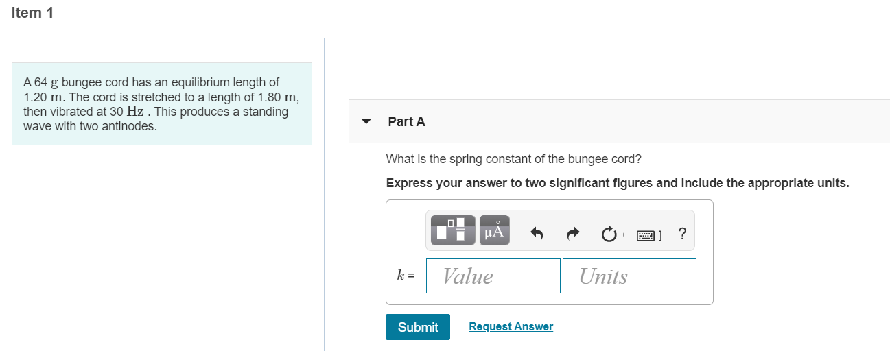 Solved Item 1 A 64 g bungee cord has an equilibrium length
