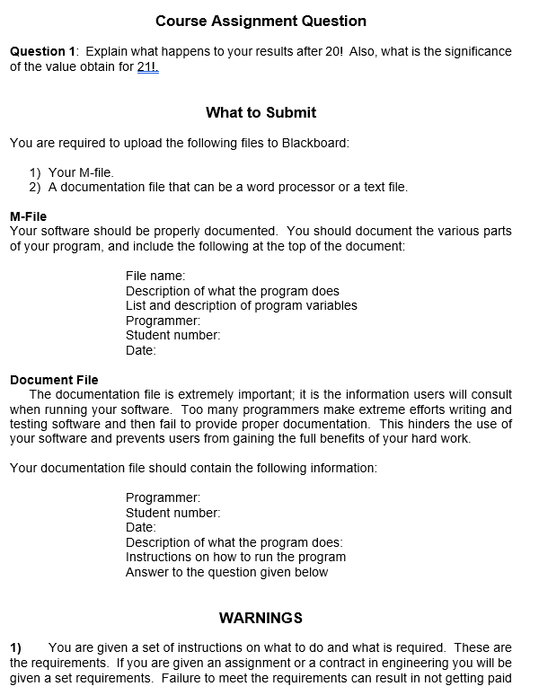 Solved Preliminary Information The factorial function is | Chegg.com