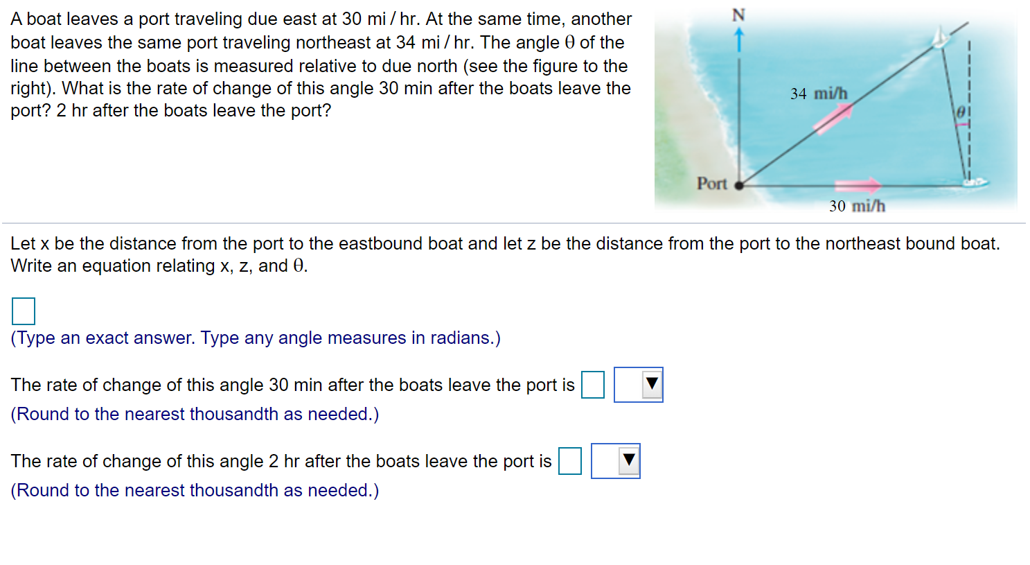 Solved N A boat leaves a port traveling due east at 30 Chegg