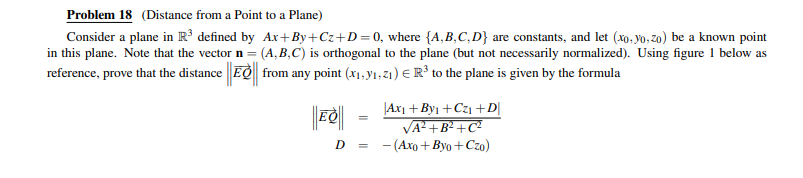 Solved Problem 18 (Distance from a Point to a Plane) | Chegg.com