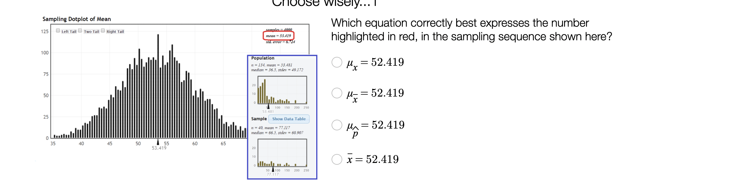 Solved 125 Left Tail Two-Tail Right Tail samples = 4000 mean | Chegg.com