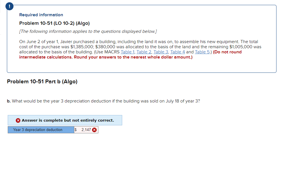 Solved Required information Problem 10-51 (LO 10-2) (Algo) | Chegg.com