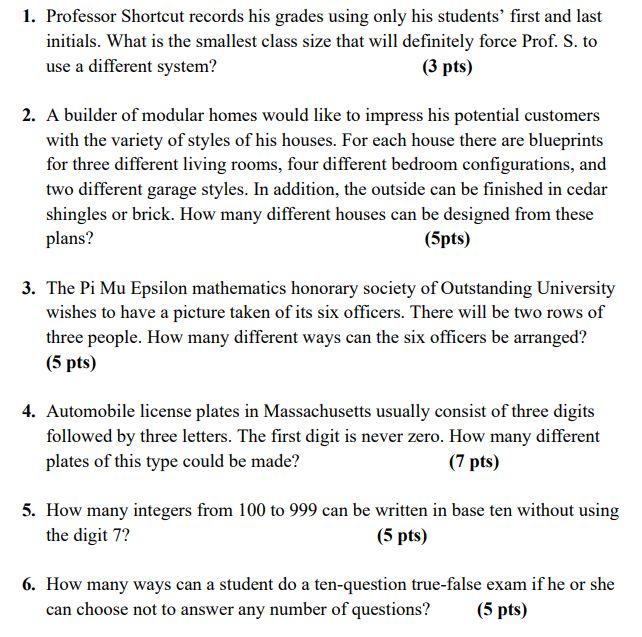 Solved 1. Professor Shortcut records his grades using only | Chegg.com