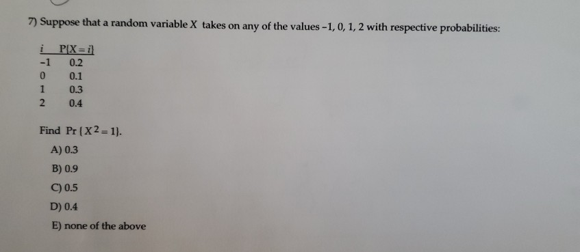 Solved 7) Suppose that a random variable X takes on any of | Chegg.com