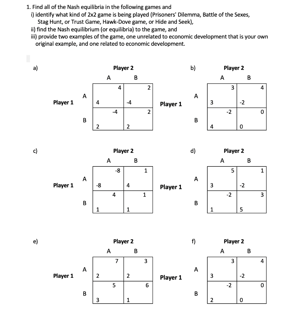 1. Find all of the Nash equilibria in the following | Chegg.com