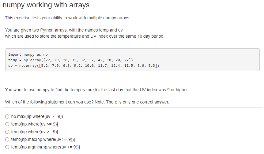 Solved Numpy Working With Arrays This Exercise Tests Your | Chegg.com