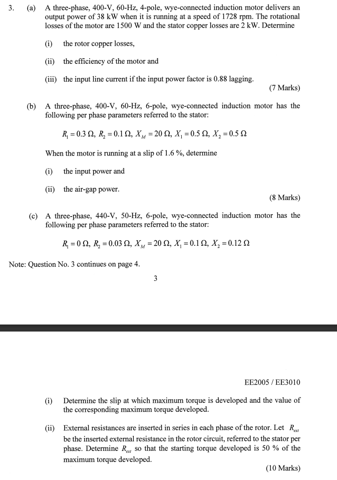 Solved 3. (a) A Three-phase, 400-V, 60-Hz, 4-pole, | Chegg.com