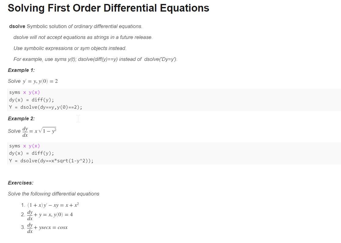 Solved Solving First Order Differential Equations Dsolve