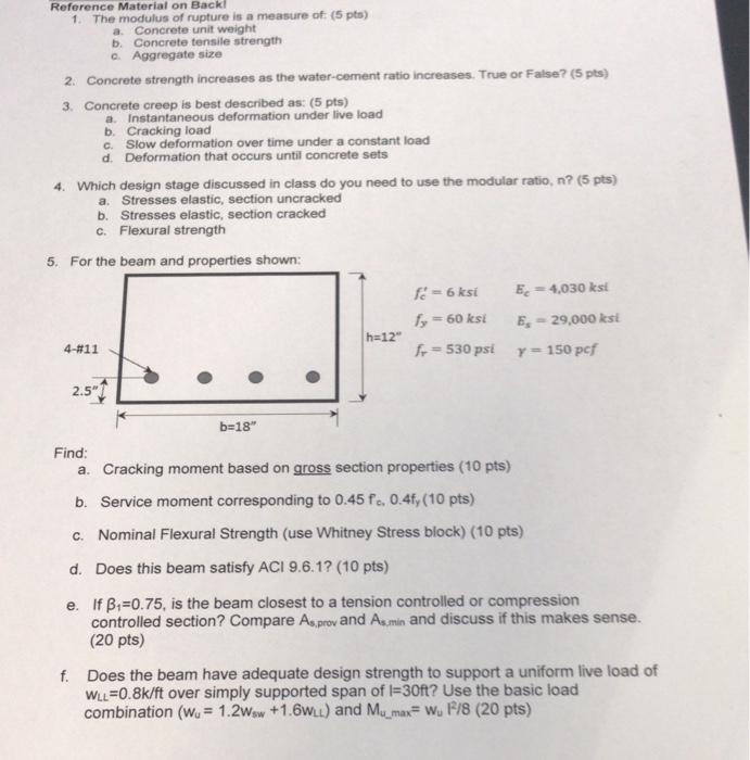 Solved Reference Material on Back 1. The modulus of rupture | Chegg.com