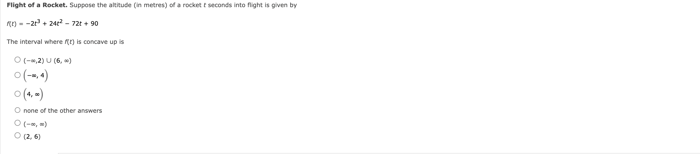 Solved f(t)=−2t3 24t2−72t 90 The interval where f(t) is Chegg com