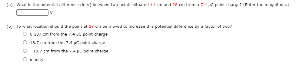 Solved (a) What is the potential difference in V) between | Chegg.com