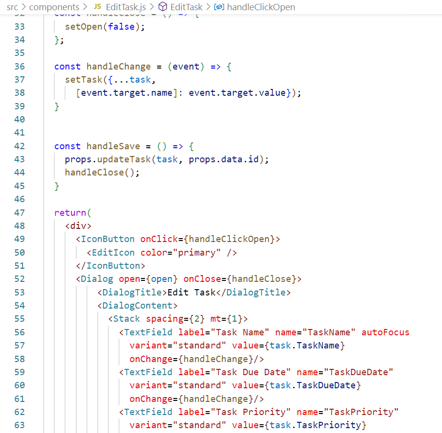 Solved I am using React to build a front end for a task | Chegg.com