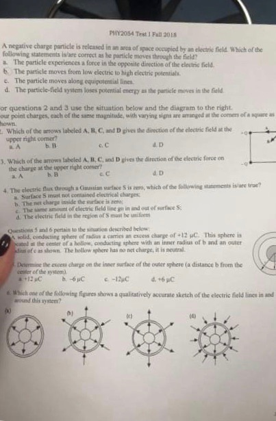 PHY2054 Test I Fall 2018 Charge Particle Is Released | Chegg.com