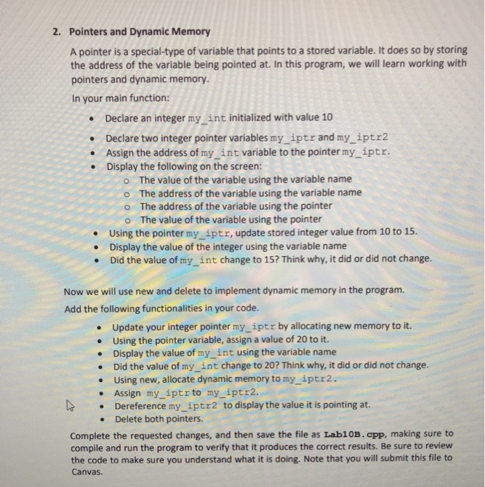 Solved 2. Pointers and Dynamic Memory A pointer is a | Chegg.com