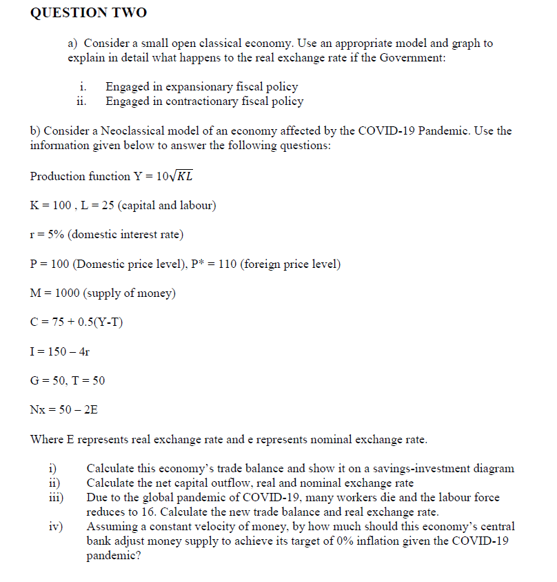 Solved QUESTION TWO A Consider A Small Open Classical Chegg Com   Phpn7j6gE 