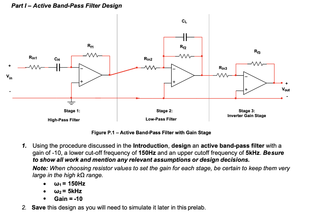 Solved Part 1 Active Band Pass Filter Design Cl He Rf1 Rp2
