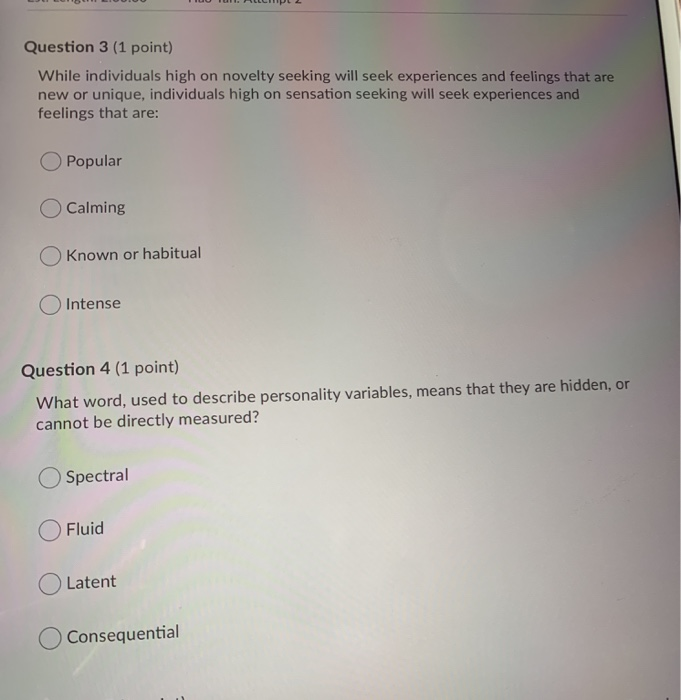 Solved Question 1 1 Point What Type Of Personality Measure Chegg