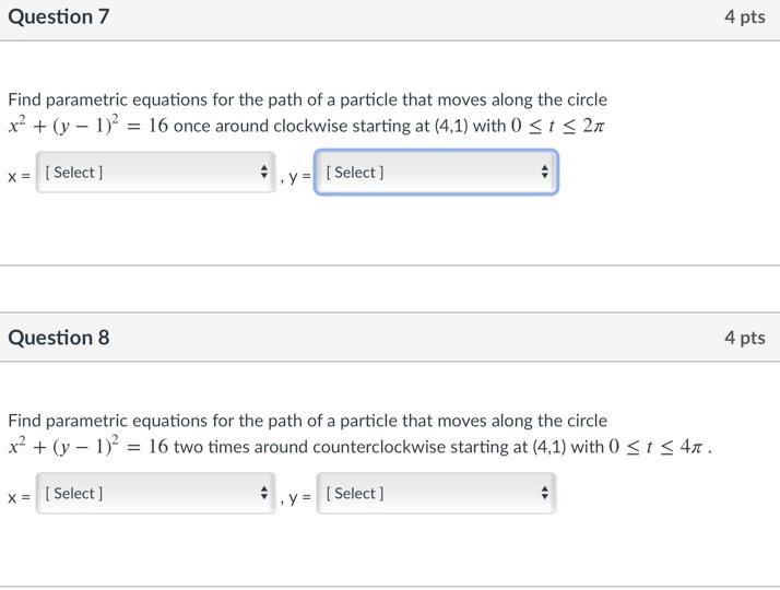 Solved Question 7 4 pts Find parametric equations for the | Chegg.com
