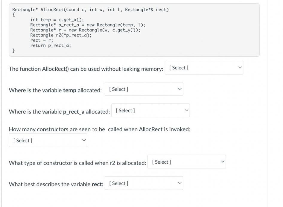 Solved The function AllocRect() can be used without leaking | Chegg.com