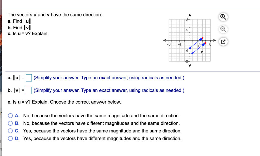 Solved The Vectors U And V Have The Same Direction A Fin Chegg Com