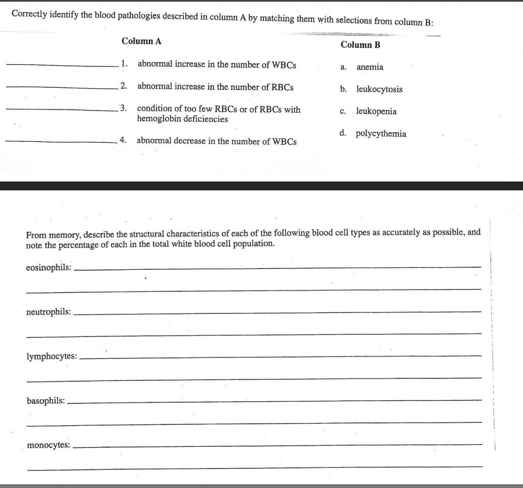 Solved Correctly identify the blood pathologies described in | Chegg.com