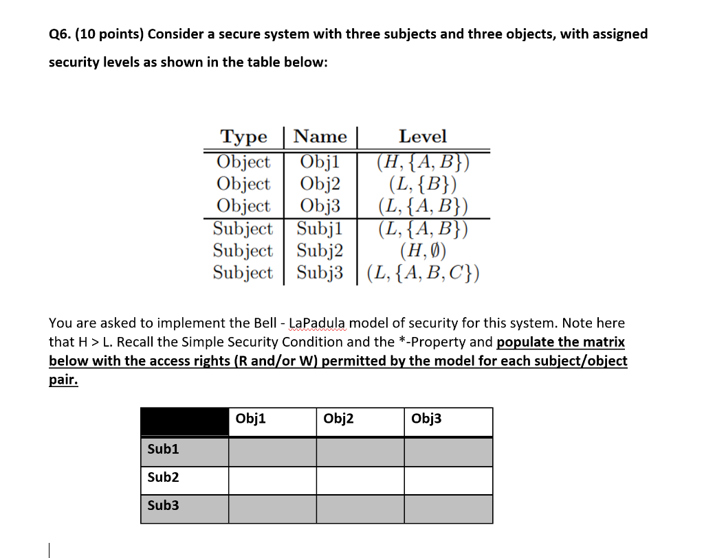 Solved Q6. (10 points) Consider a secure system with three | Chegg.com