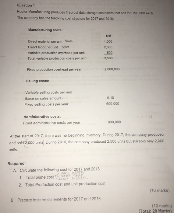 Solved Question 1 Roofer Manufacturing produces fireproof