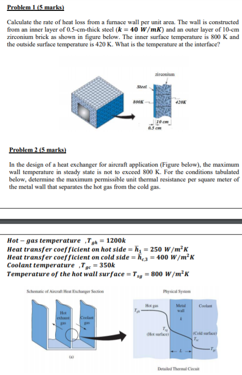Solved Problem 1 (5 marks) Calculate the rate of heat loss | Chegg.com