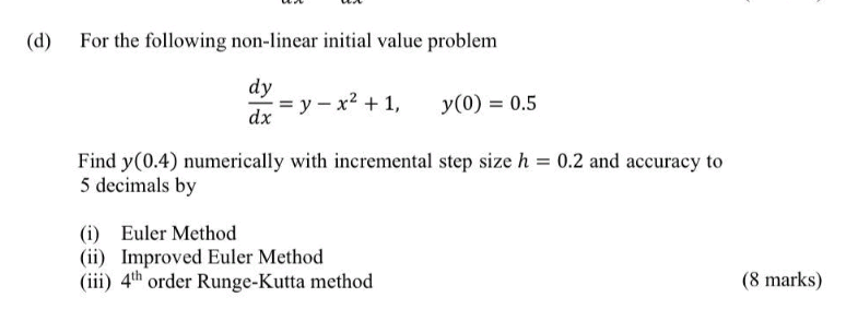 Solved (d) For the following non-linear initial value | Chegg.com