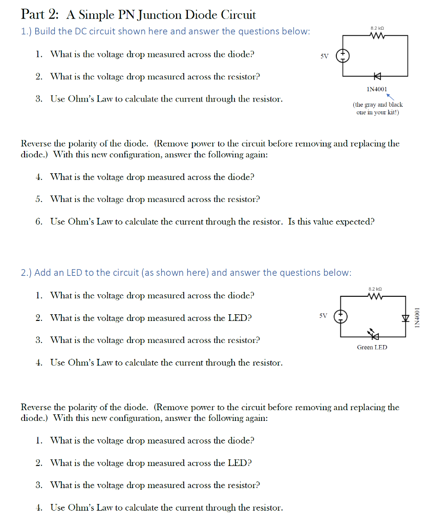 Solved Part 2: A Simple PN Junction Diode Circuit 1.) Build | Chegg.com