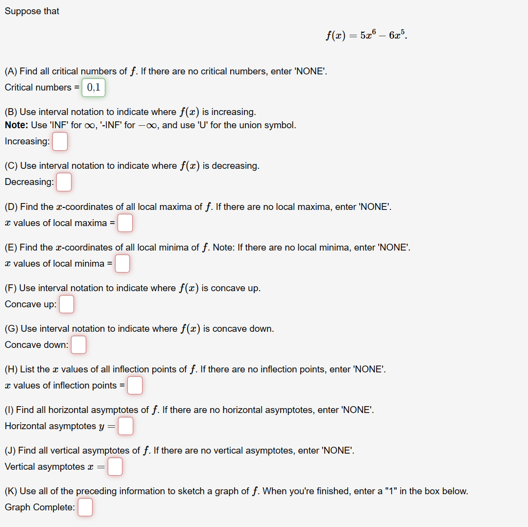 Solved Suppose That Fx5x6−6x5 A Find All Critical 1023