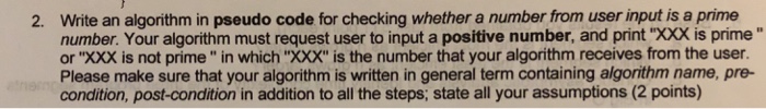 Solved Write an algorithm in pseudo code for checking | Chegg.com