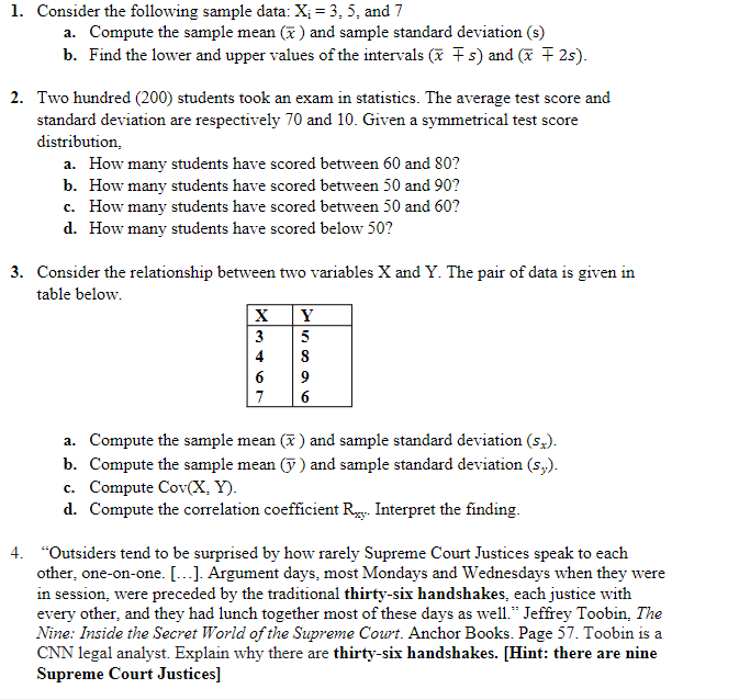 Solved 1 Consider The Following Sample Data Xi35 And 7