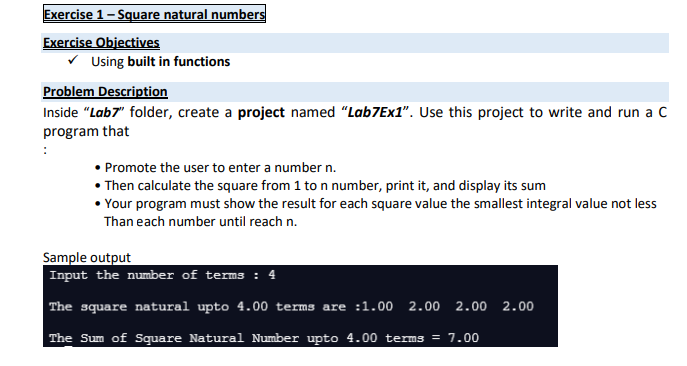 Solved Exercise 1 - Square natural numbers Exercise | Chegg.com