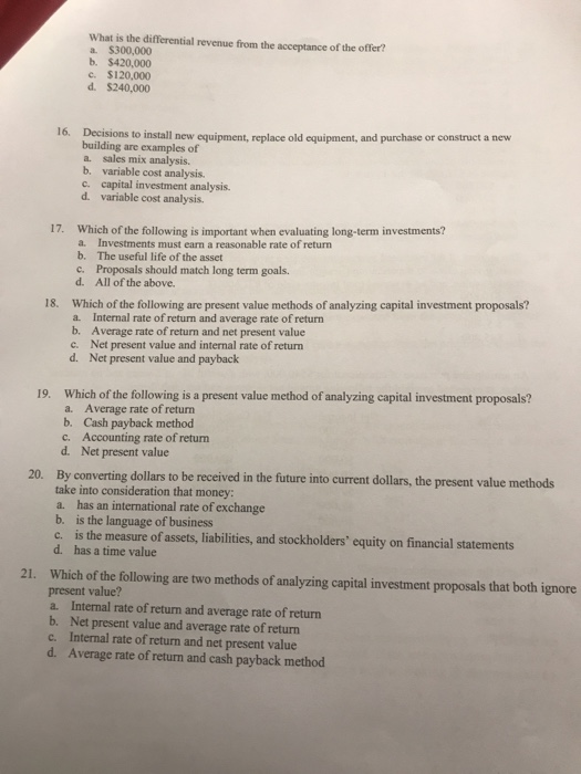 Solved What is the differential revenue from the acceptance