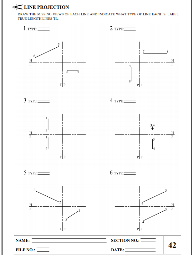 Solved LINE PROJECTION DRAW THE MISSING VIEWS OF EACH LINE | Chegg.com