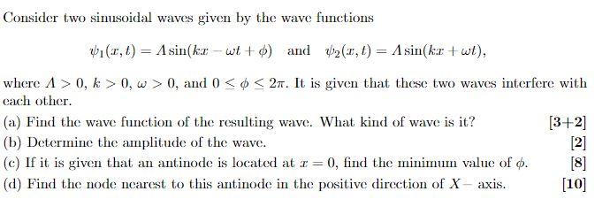 Solved Consider two sinusoidal waves given by the wave | Chegg.com