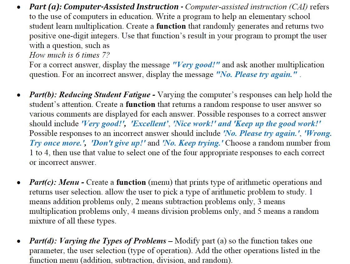 Solved - Part (a): Computer-Assisted Instruction - | Chegg.com