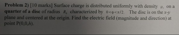 Solved Problem 2) [10 marks] Surface charge is distributed | Chegg.com