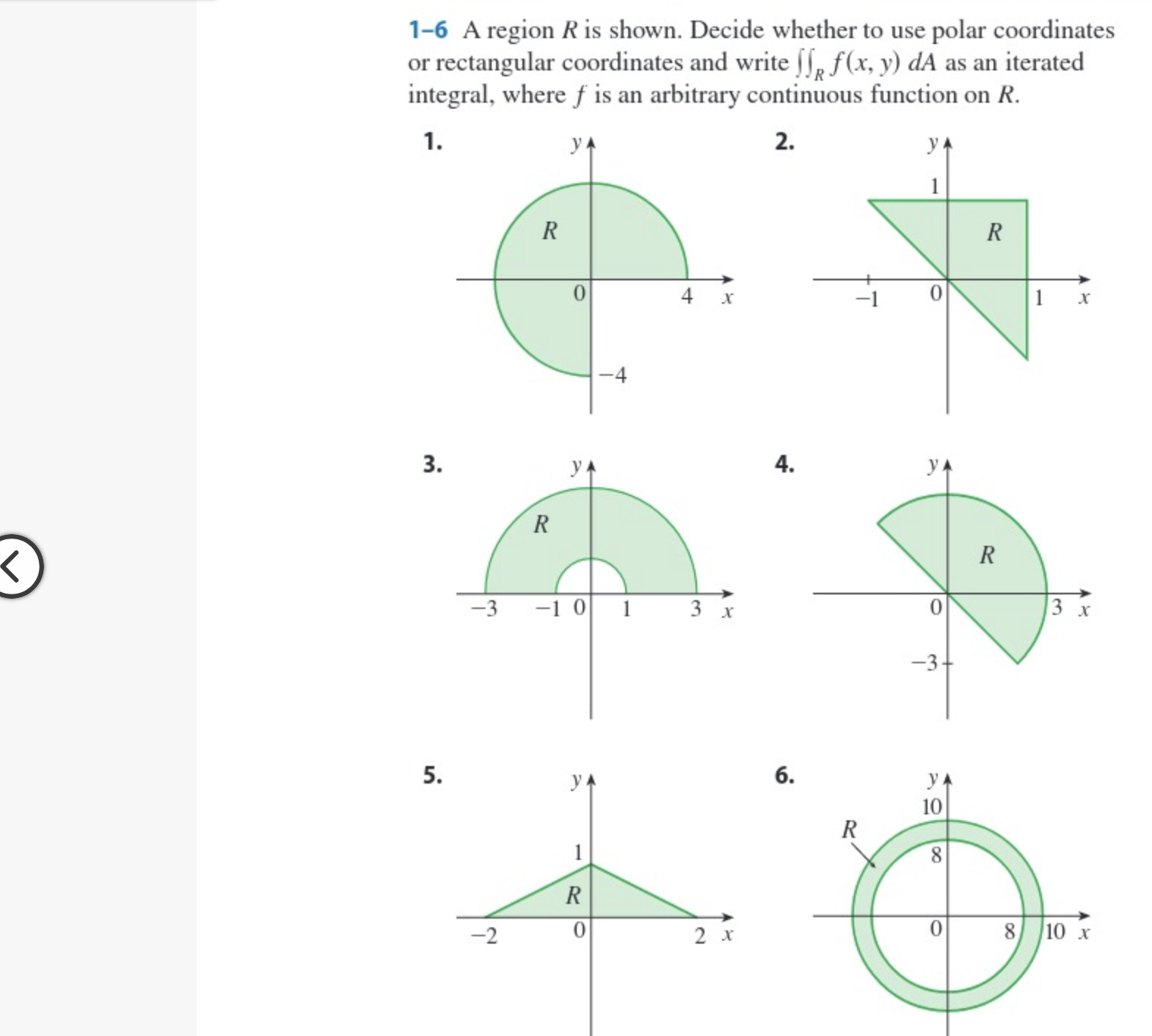 Solved 1-6 A region R is shown. Decide whether to use polar | Chegg.com