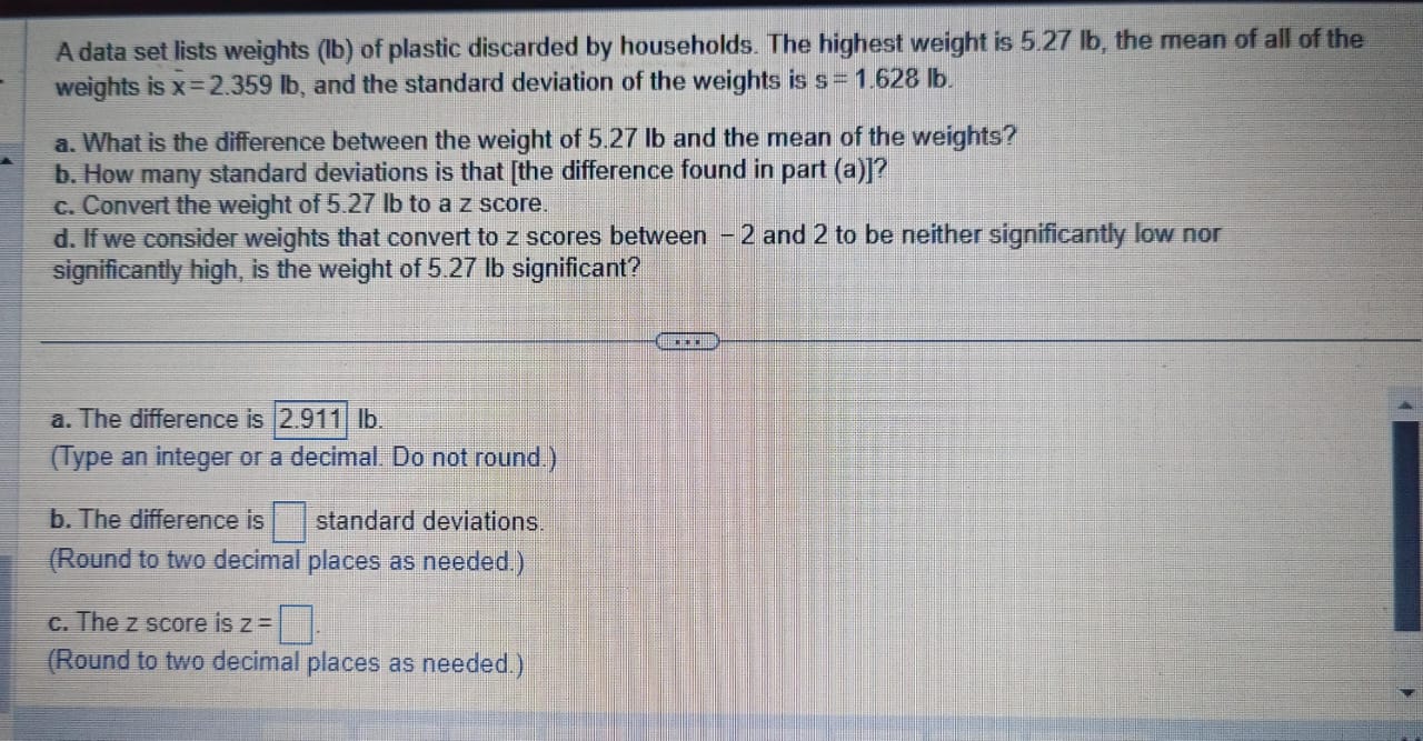 Solved A data set lists weights (lb) of plastic discarded by | Chegg.com