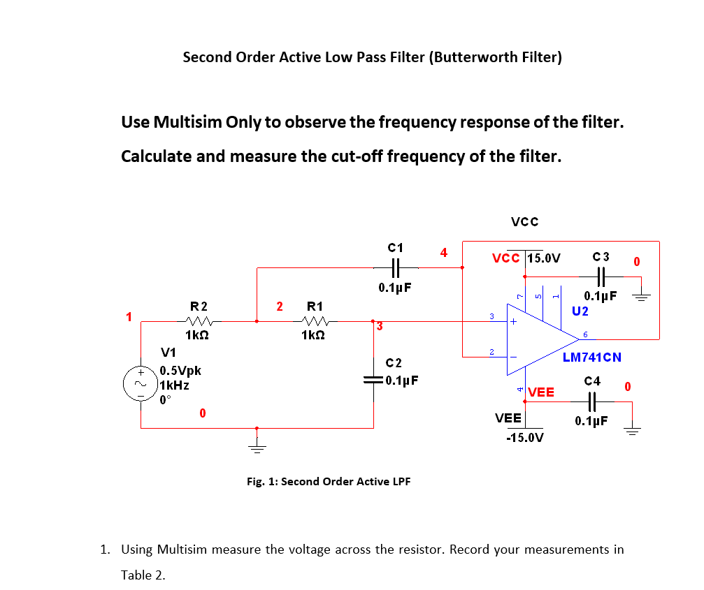 Second Order Active Low Pass Filter (Butterworth | Chegg.com