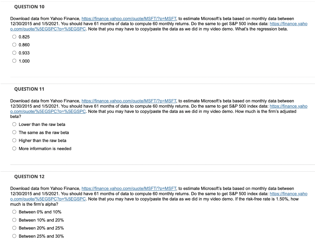 Solved Download data from Yahoo Finance, | Chegg.com