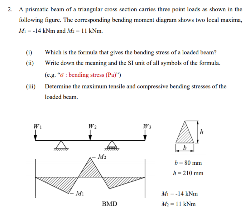 Solved 2. A prismatic beam of a triangular cross section | Chegg.com