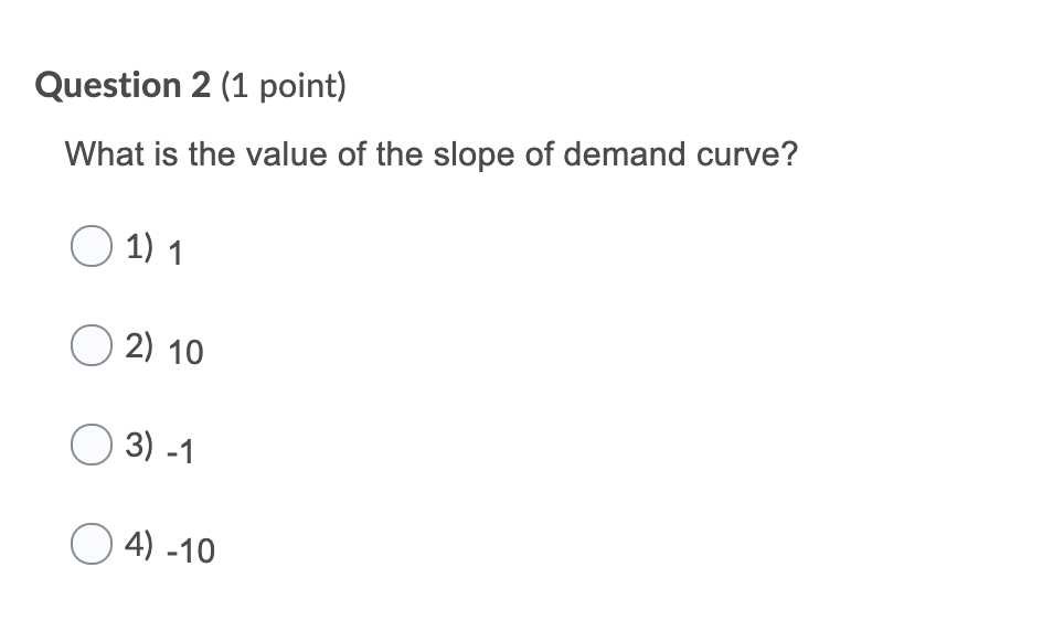 Solved Question 1 (1 point) Given the following demand and | Chegg.com