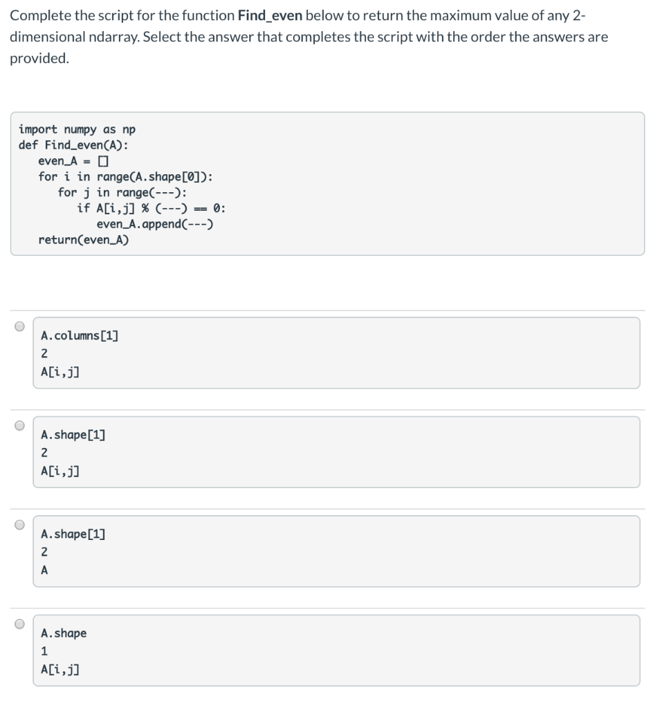 Solved Complete the script for the function Find_even below | Chegg.com