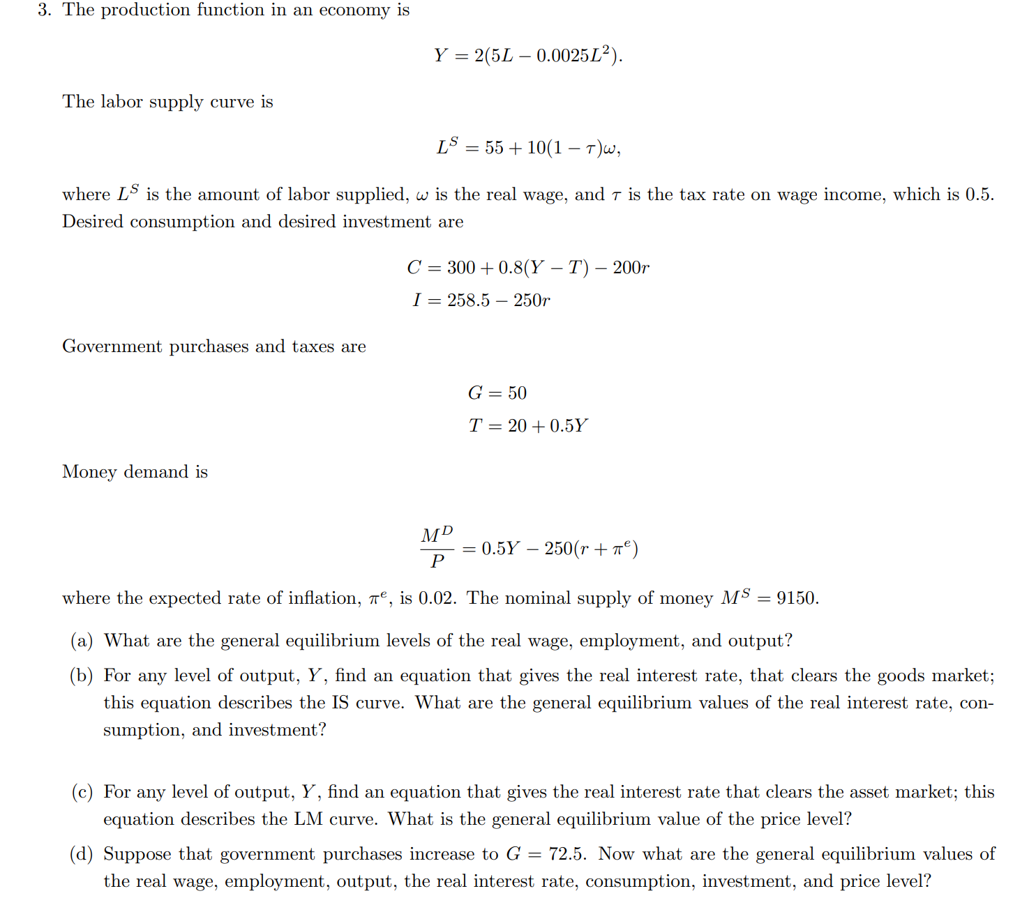 Solved 3. The Production Function In An Economy Is | Chegg.com