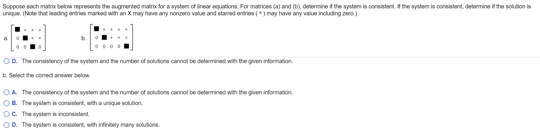 Solved Suppose Each Matrix Below Represents The Augmented