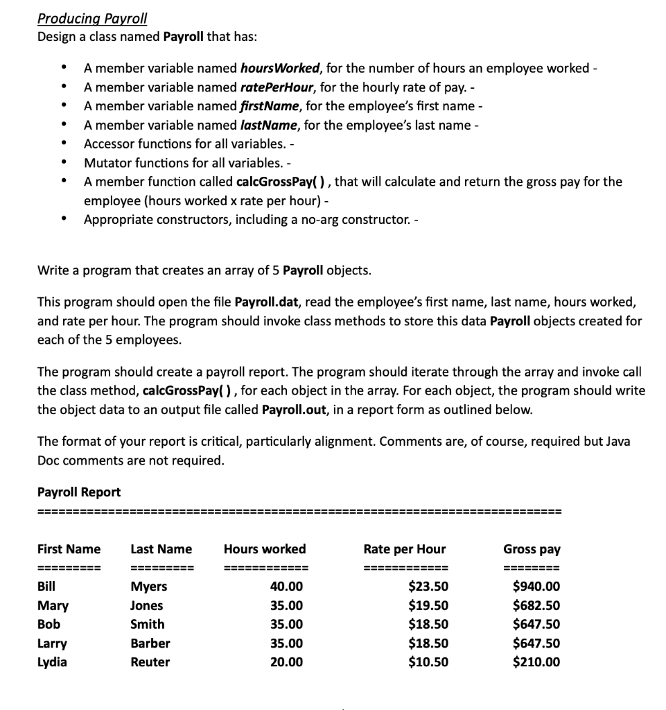 Solved Payroll.dat consists of the names and numbers shown | Chegg.com